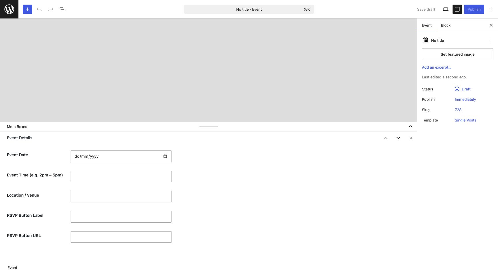 WordPress Event editor