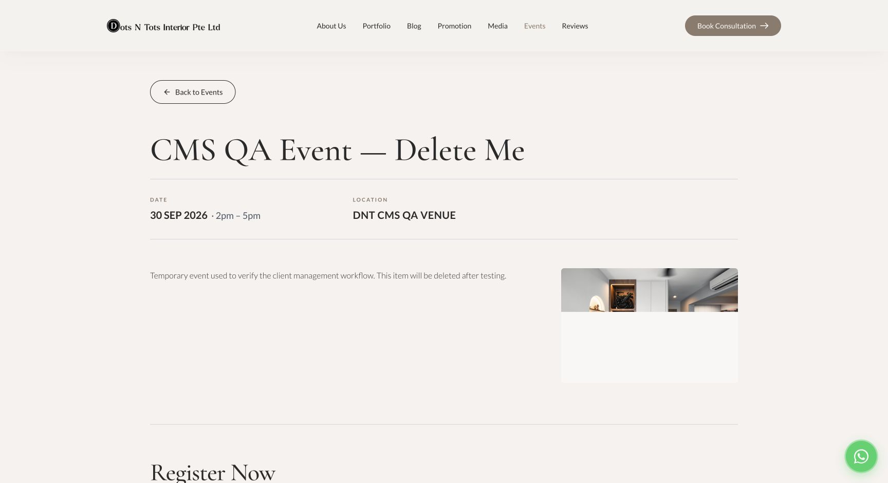 Published Event shown on the public website