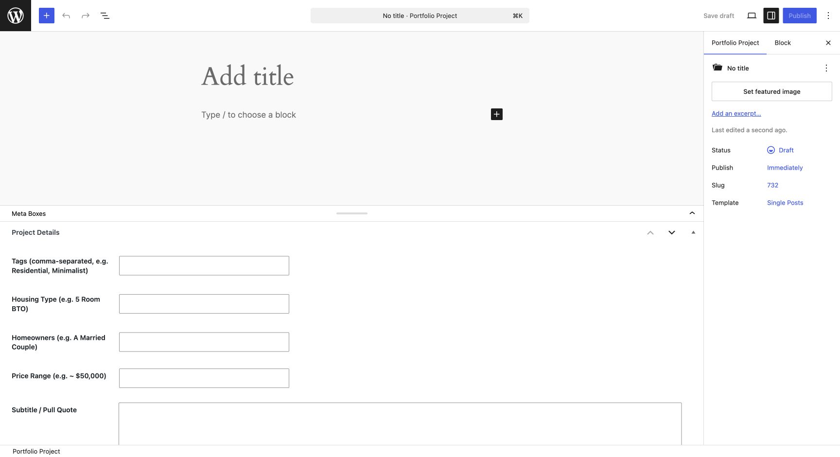 WordPress Portfolio Project editor