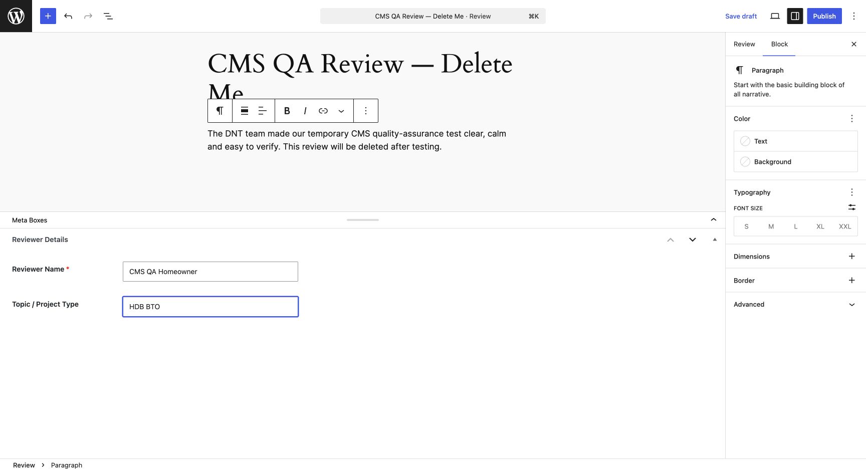 Completed Review fields showing Reviewer Name and Topic